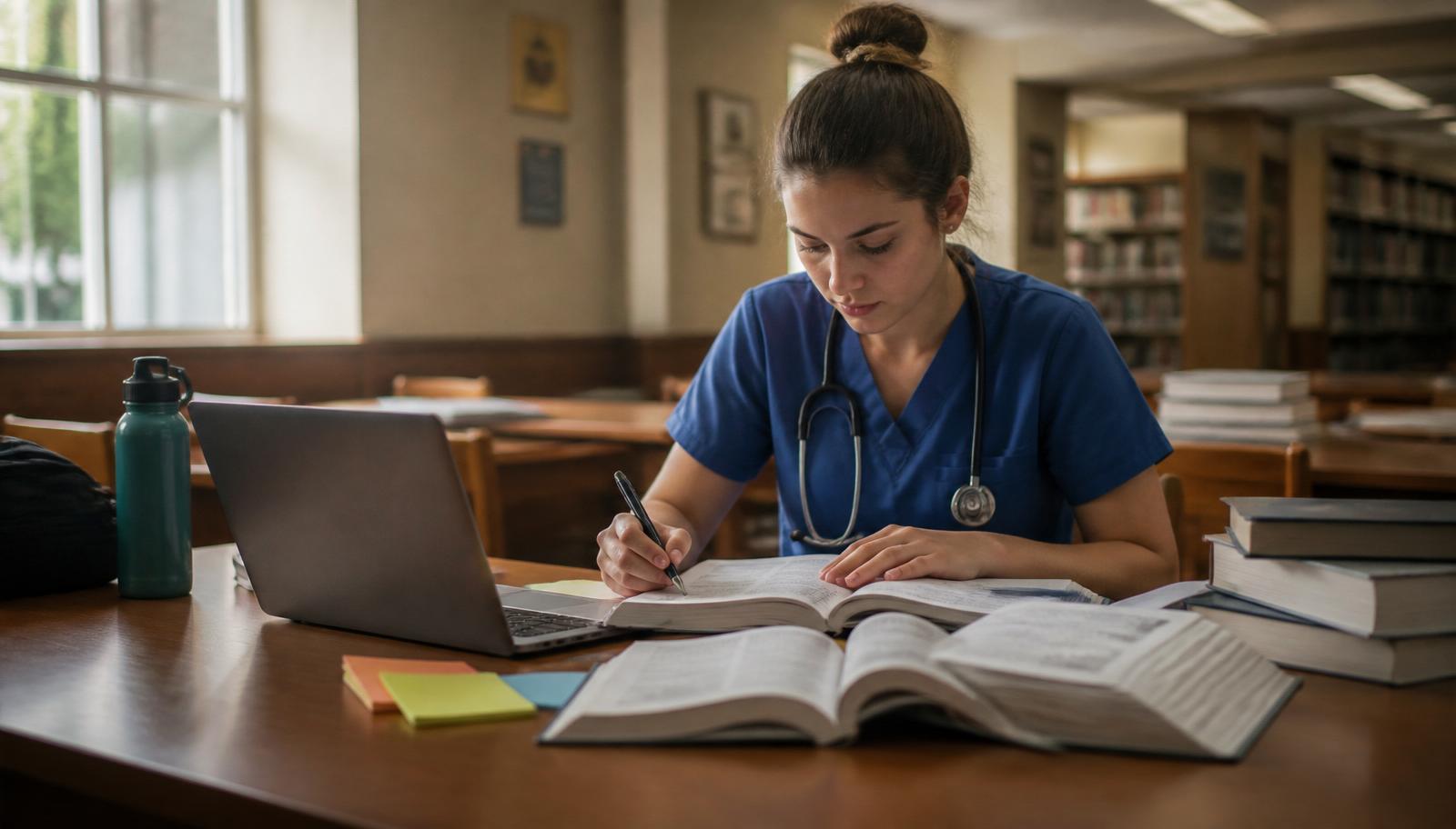 Nurse studying for a licensing exam